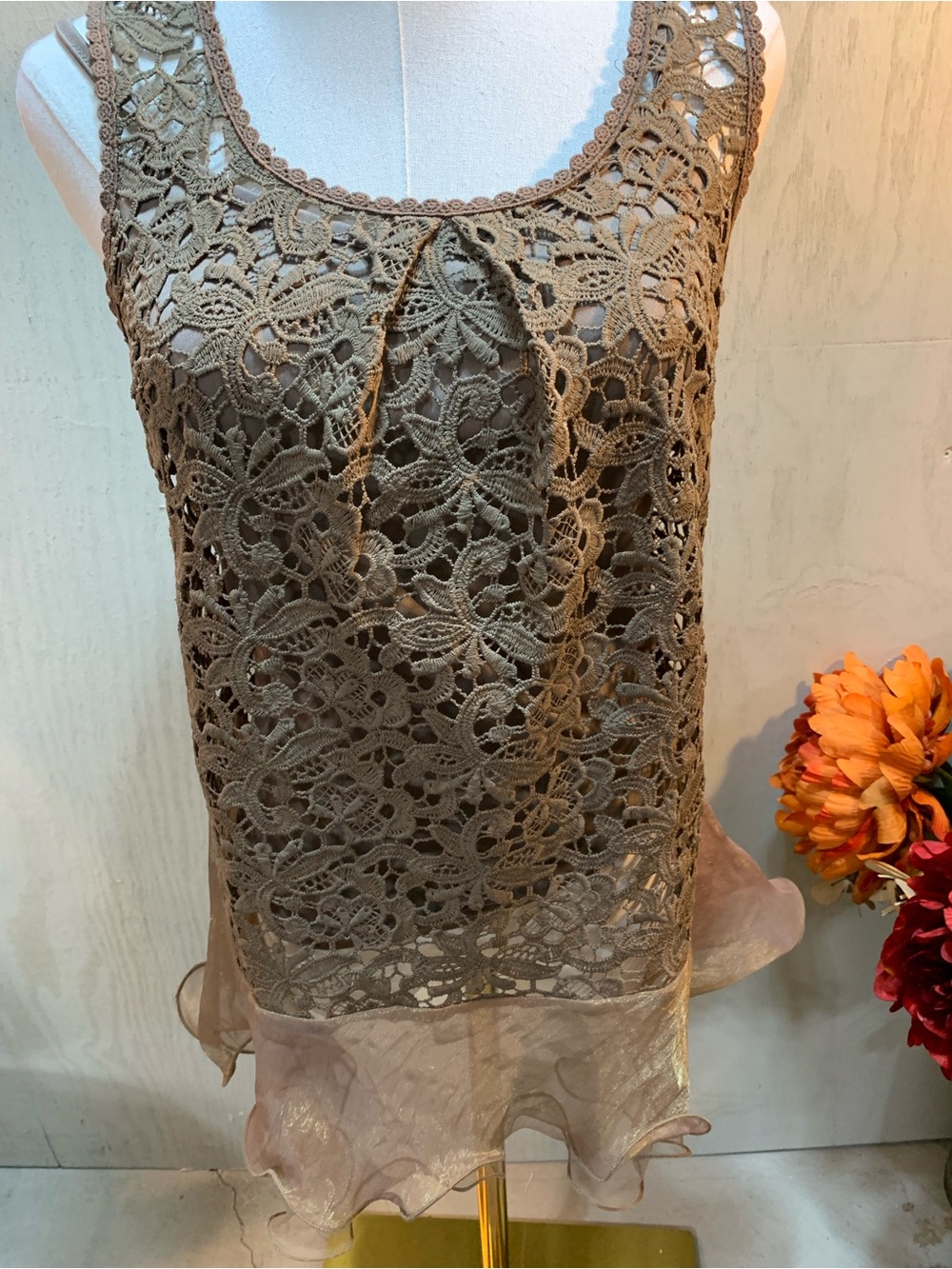 Ryu Crochet Lace Tank Top - Taupe Gray